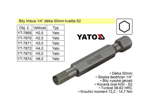 YATO Bit Imbus H2x50mm 1/4'