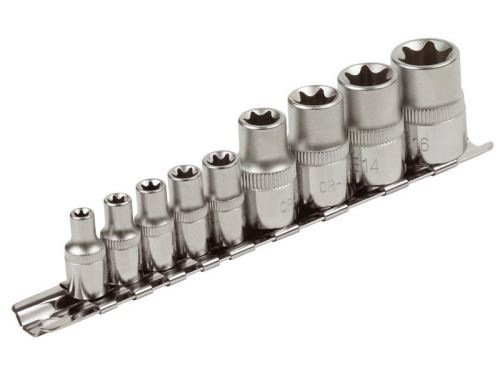 EXTOL PREMIUM Hlavice nástrčné torx vnitřní E 5 až E 18 pro 1/4" a 1/2", sada 9 dílů