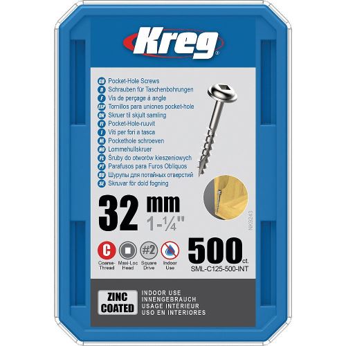 Kreg Zinc Maxi-Loc Šrouby pro skryté spoje - 32 mm, hrubý závit, 500 ks