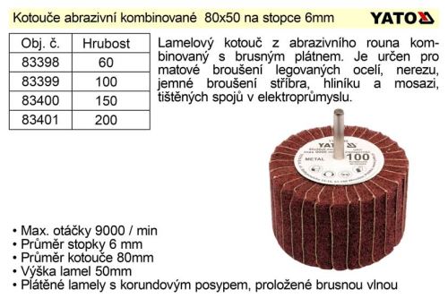 Brusný kotouč stopkový abrazivní kombinovaný 80x50 P-150