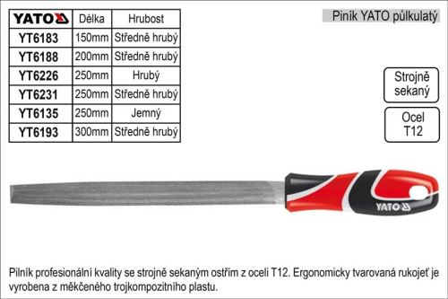 YATO Pilník půlkulatý délky 250 mm, středně jemný / hrubost 3 /