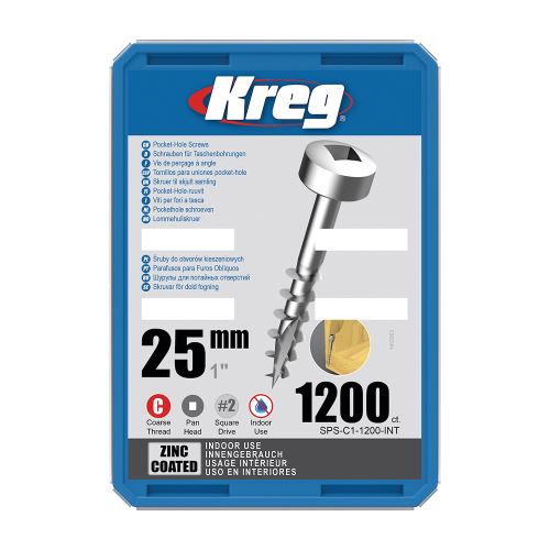 Kreg Zinc Pan-Head Šrouby pro skryté spoje - 25 mm, hrubý závit, 1200 ks