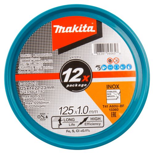 MAKITA kotouč řezný nerez 125x1.0x22.23mm A60U, 12ks