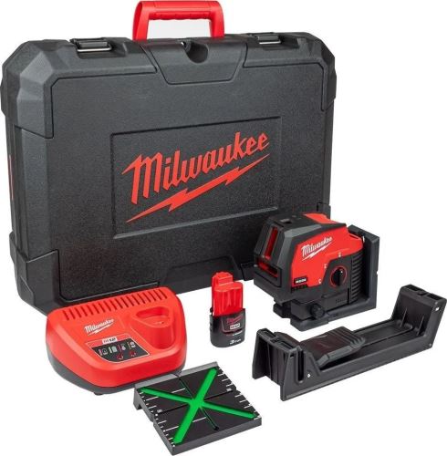 MILWAUKEE M12CLLP-301C zelený křížový liniový laser s olovnicí, 1× 3,0 Ah 4933478100