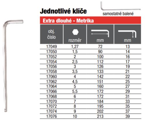 BONDHUS Imbusový L-klíč 3mm chromovaný s kuličkou - metrický samostatný