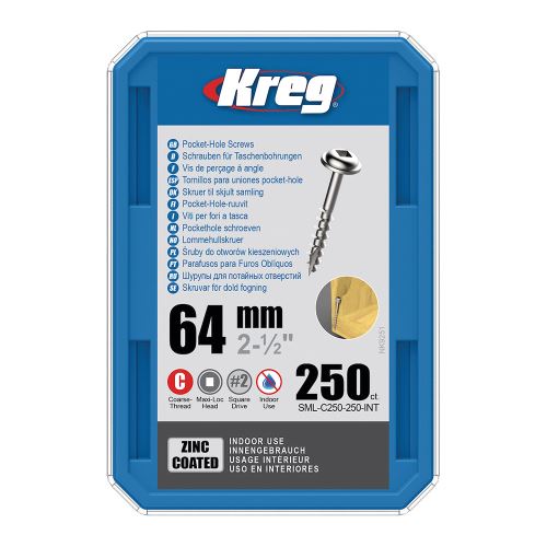 Kreg Zinc Maxi-Loc Šrouby pro skryté spoje - 64 mm, hrubý závit, 250 ks