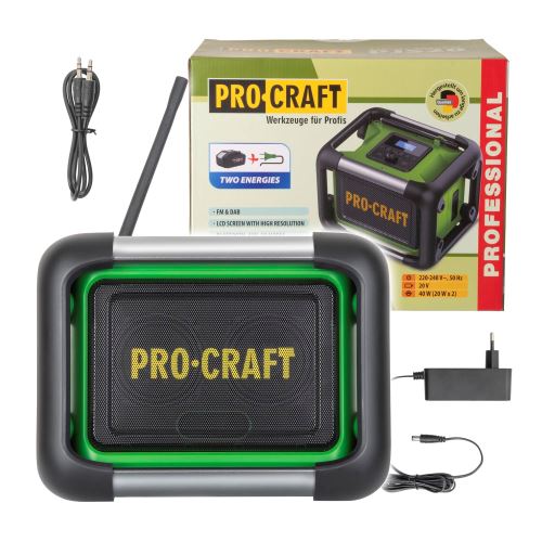 Aku / síťové rádio Procraft PJS20 DAB+, FM, Bluetooth 5.3, 80W (vč. 230V adaptéru, bez akumulátoru