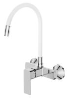 Dřezová baterie nastěnná s flexi výtokem MIXXUS PREMIUM KUBUS 005 REFL.WHITE, bílá