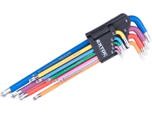 EXTOL PREMIUM  L-klíče TORX prodloužené barevné, sada 9ks, s kuličkou, T10-50, S2 8819416